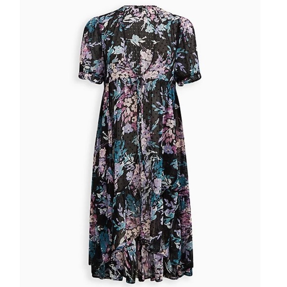 TORRID NWT RUFFLE KIMONO - CHIFFON CLIP DOT FLORAL BLACK - Picture 4 of 6